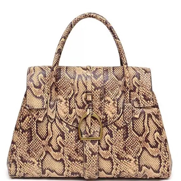 margot Handbags - NWT Margot Victoria Stirrup Snake Print Leather Satchel Bag